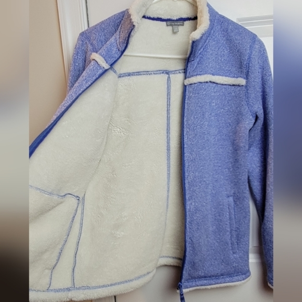 TALBOTS Blue White‎ Sherpa Yoke Trim Jacket Women's XS EUC - Picture 4 of 12